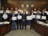 Vereadores, prefeita e vice-prefeito eleitos são diplomados na Câmara Municipal de João Monlevade(Foto: Cntia Arajo/AcomCMJM)